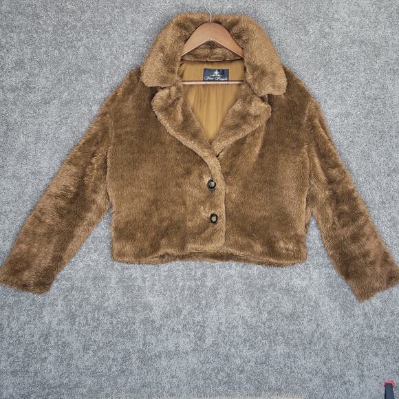 Free People Jackets & Blazers - Free people Mena Cropped Faux Fur Brown Collared Teddy Bear Coat Womens Medium